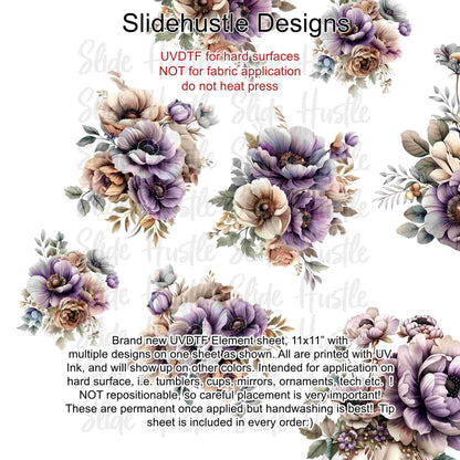 UVDTF Element Sheet, Halloween, Lavender Florals, 11"x11", VF726 UVB3