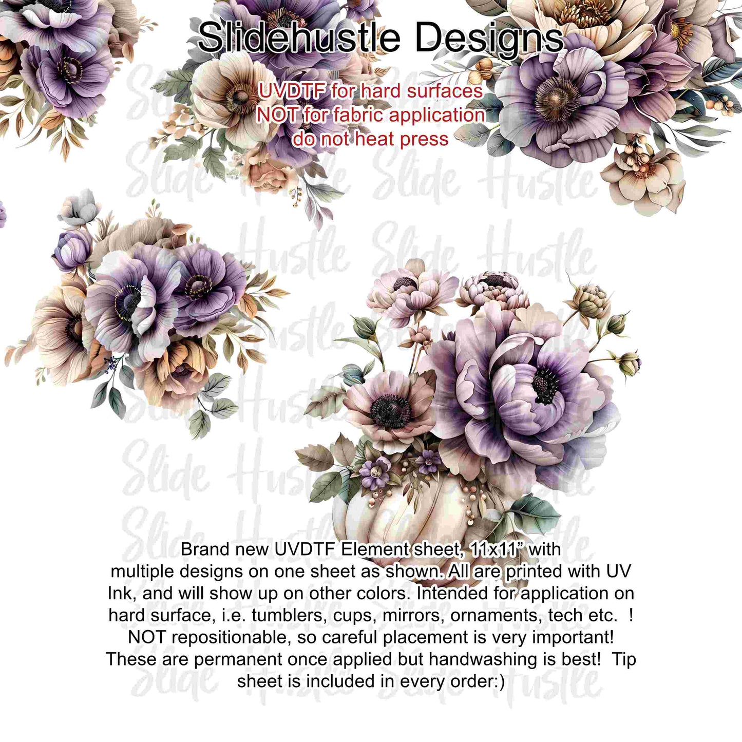 UVDTF Element Sheet, Halloween, Lavender Florals, 11"x11", VF726 UVB3