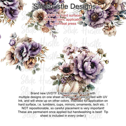 UVDTF Element Sheet, Halloween, Lavender Florals, 11"x11", VF726 UVB3
