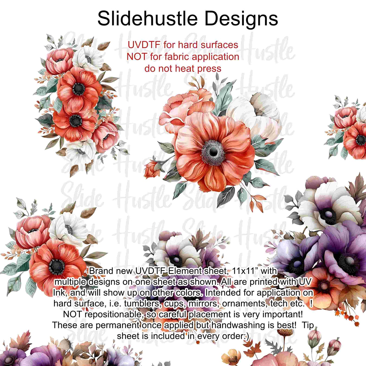 UVDTF Element Sheet, Halloween, Pumpkin Florals, 11"x11", VF726 UVB4