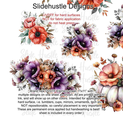 UVDTF Element Sheet, Halloween, Pumpkin Florals, 11"x11", VF726 UVB4