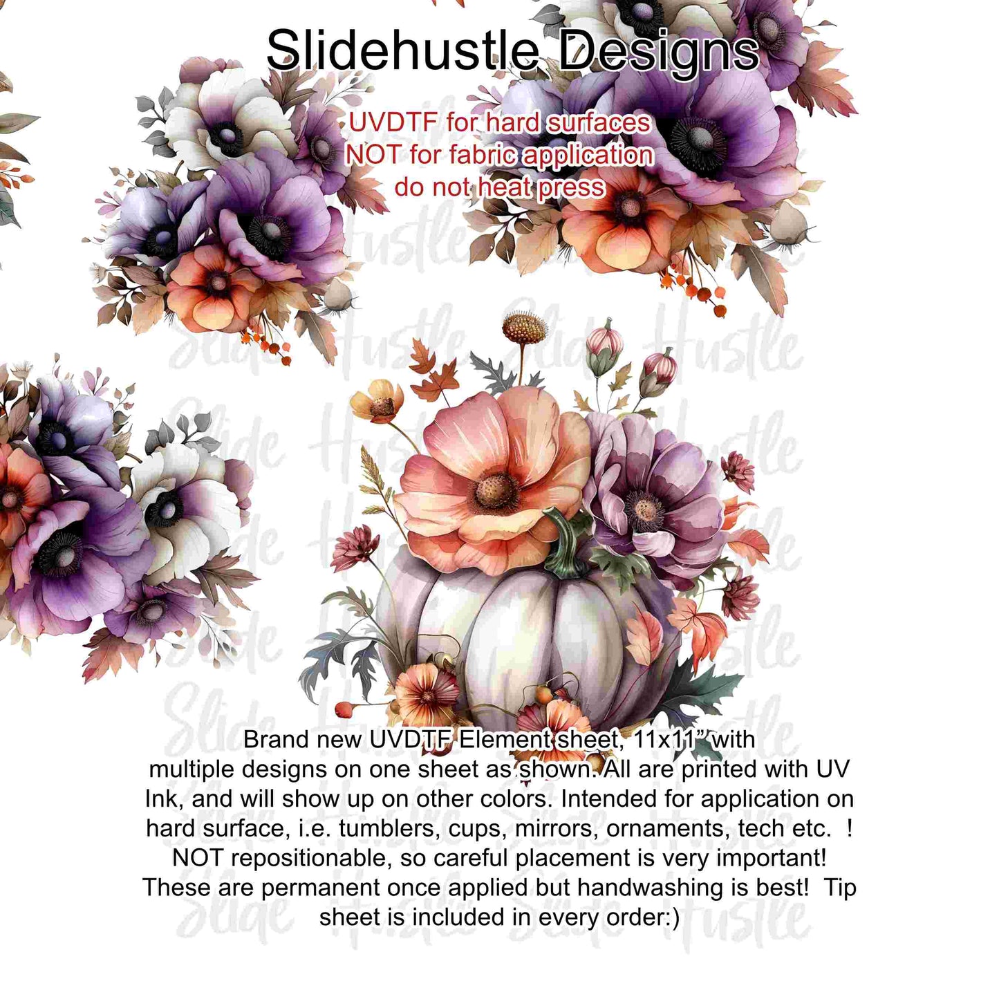 UVDTF Element Sheet, Halloween, Pumpkin Florals, 11"x11", VF726 UVB4