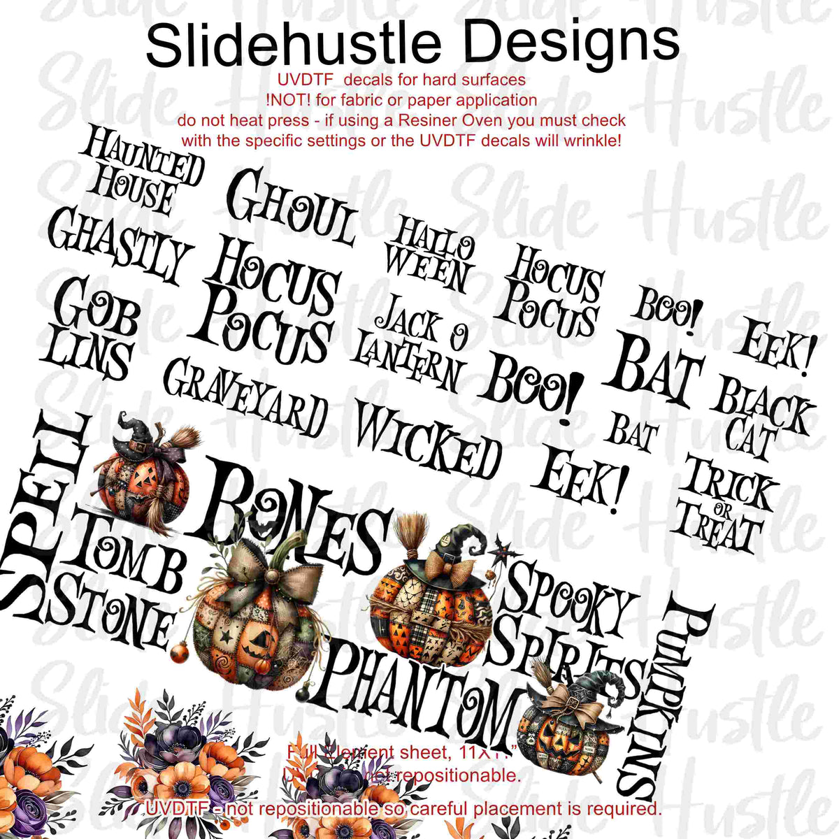 UVDTF Element Sheet, Lily Bean Halloween phrases, VF729 ES1