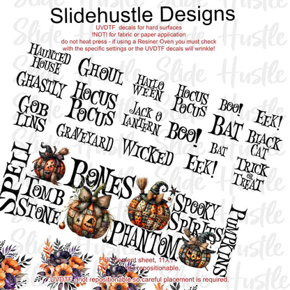 UVDTF Element Sheet, Lily Bean Halloween phrases, VF729 ES1