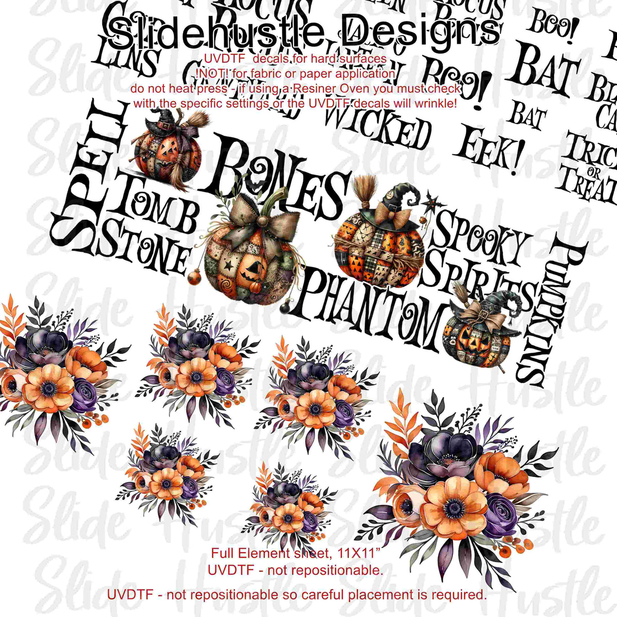 UVDTF Element Sheet, Lily Bean Halloween phrases, VF729 ES1