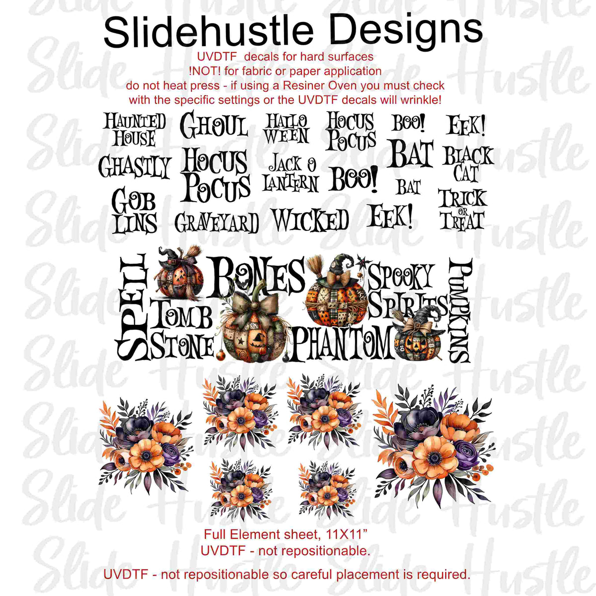 UVDTF Element Sheet, Lily Bean Halloween phrases, VF729 ES1