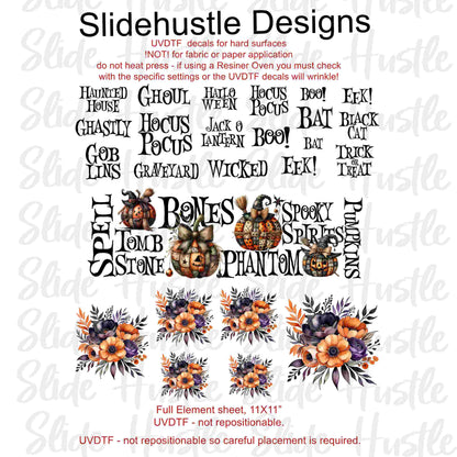UVDTF Element Sheet, Lily Bean Halloween phrases, VF729 ES1