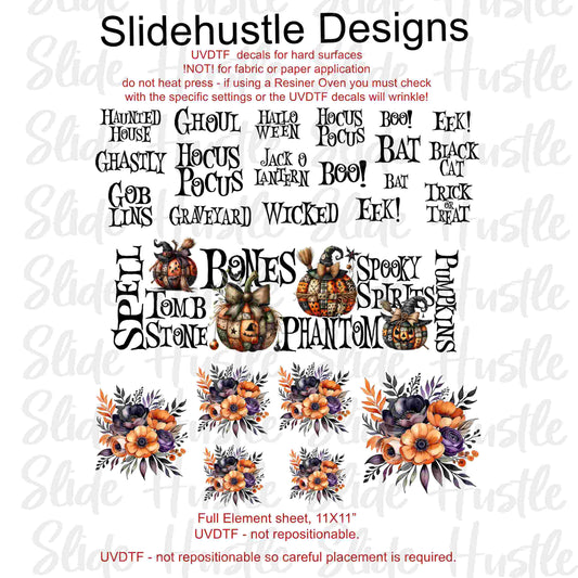 UVDTF Element Sheet, Lily Bean Halloween phrases, VF729 ES1