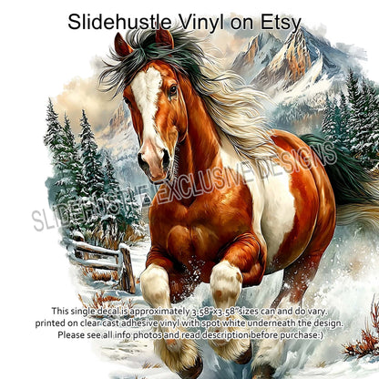 UVDTF Decal, Christmas Horse Running in Snow, VF731 D33