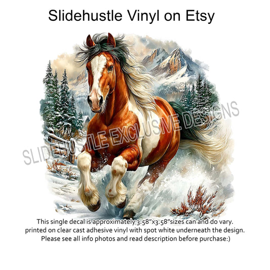 UVDTF Decal, Christmas Horse Running in Snow, VF731 D33