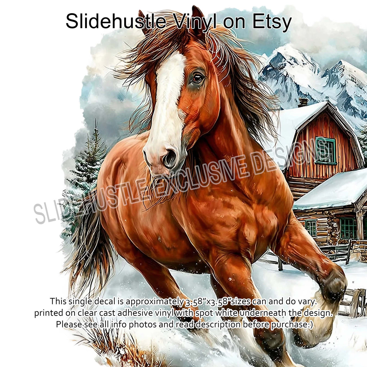 UVDTF Decal, Christmas Horse Running in Snow, VF731 D34