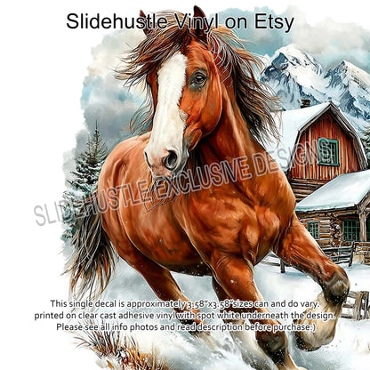 UVDTF Decal, Christmas Horse Running in Snow, VF731 D34