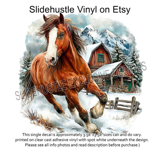 UVDTF Decal, Christmas Horse Running in Snow, VF731 D34