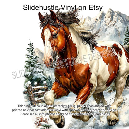 UVDTF Decal, Christmas Horse Running in Snow, VF731 D35