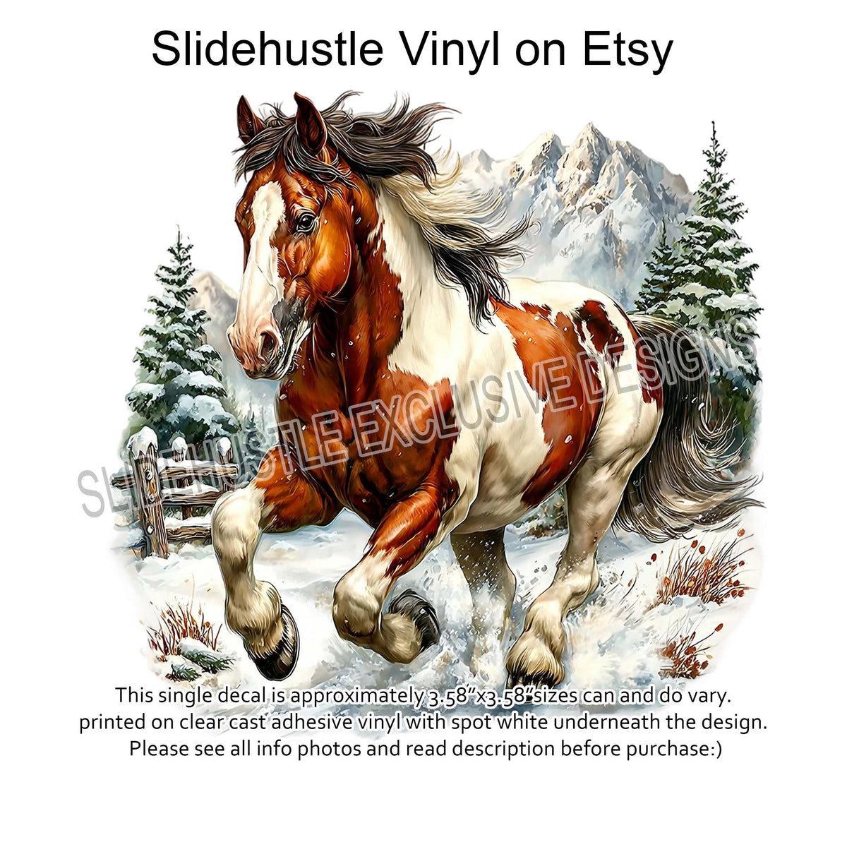 UVDTF Decal, Christmas Horse Running in Snow, VF731 D35