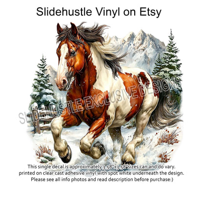 UVDTF Decal, Christmas Horse Running in Snow, VF731 D35