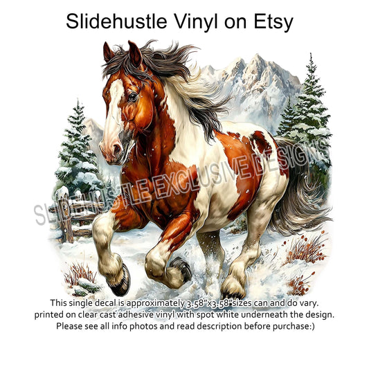 UVDTF Decal, Christmas Horse Running in Snow, VF731 D35
