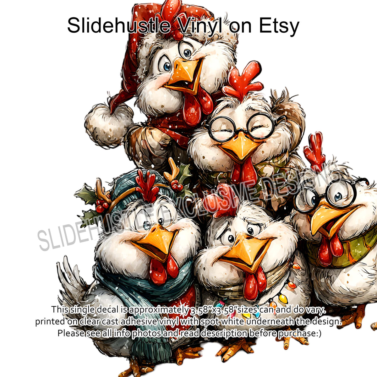 UVDTF Decal, Christmas Chickens, VF731 D36