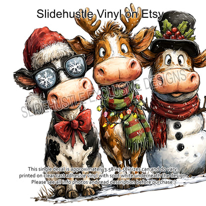UVDTF Decal, Christmas Trio, Cow, Reindeer, Snowman, VF731 D38