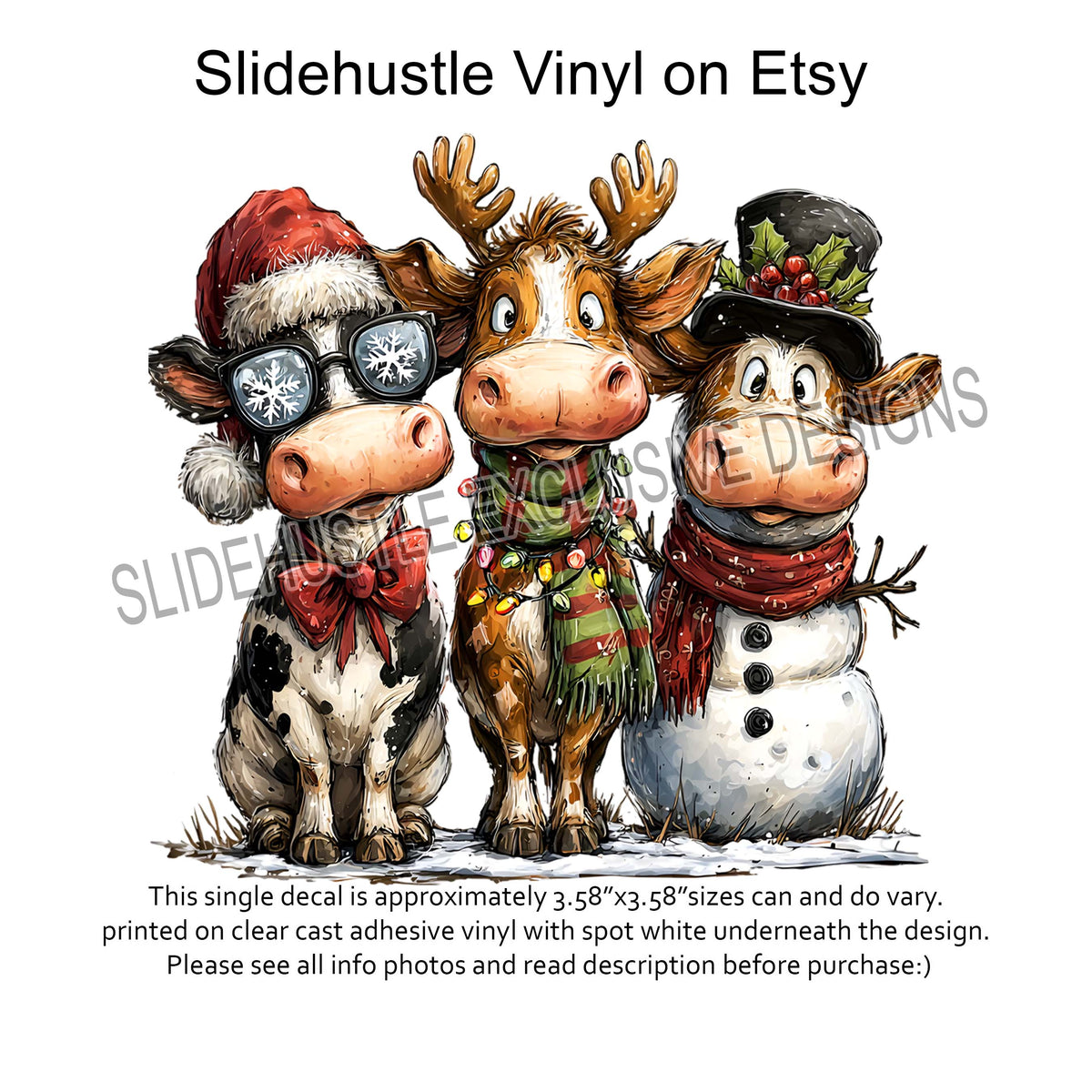 UVDTF Decal, Christmas Trio, Cow, Reindeer, Snowman, VF731 D38