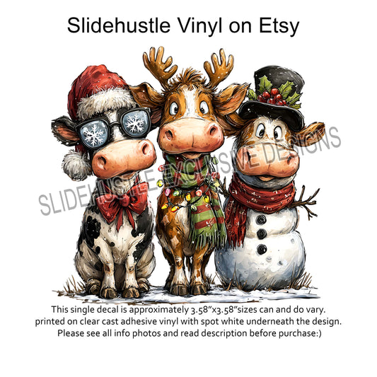 UVDTF Decal, Christmas Trio, Cow, Reindeer, Snowman, VF731 D38