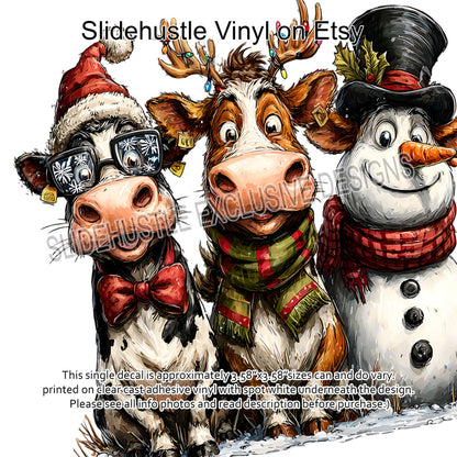 UVDTF Decal, Christmas Trio, Cow, Reindeer, Snowman, VF731 D39