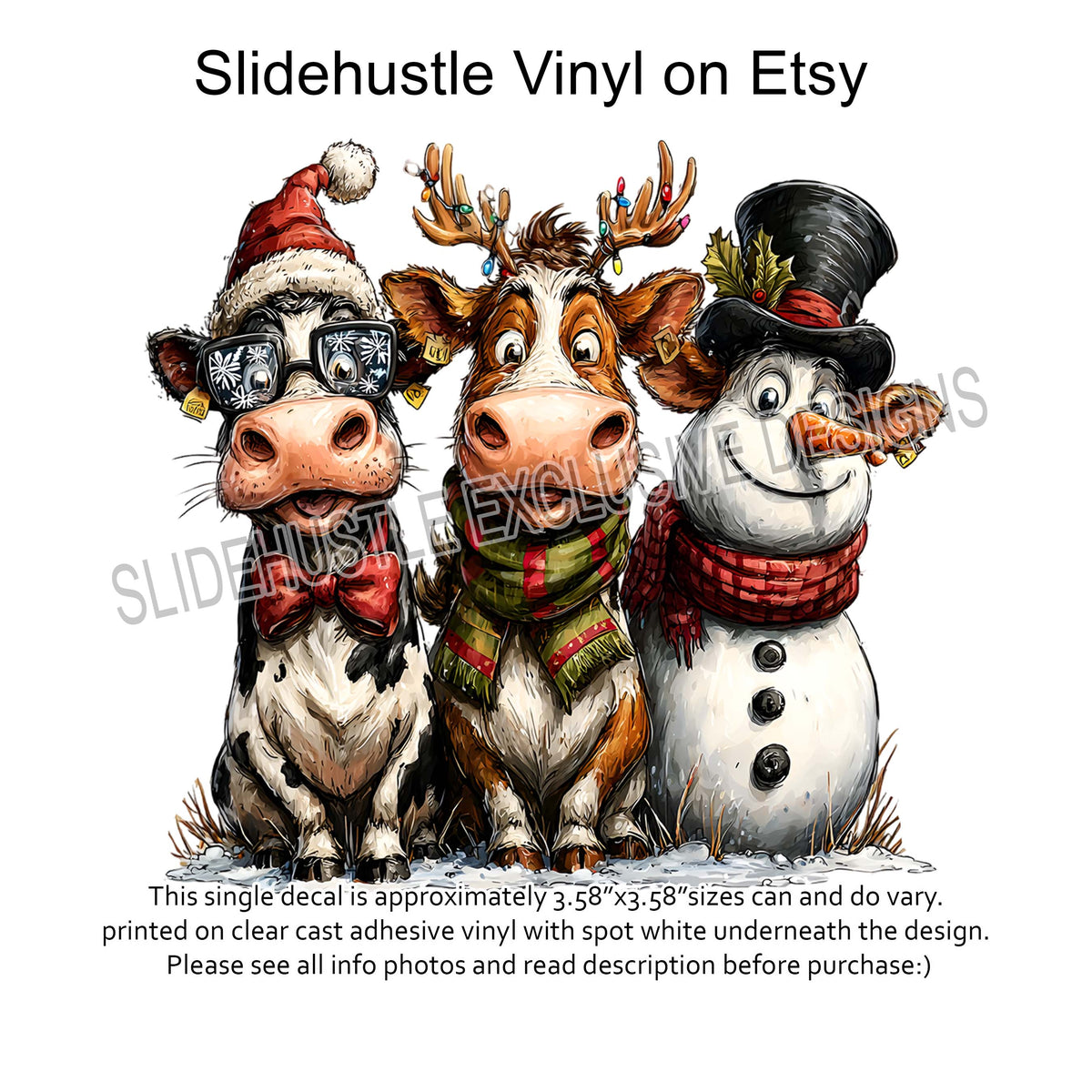 UVDTF Decal, Christmas Trio, Cow, Reindeer, Snowman, VF731 D39