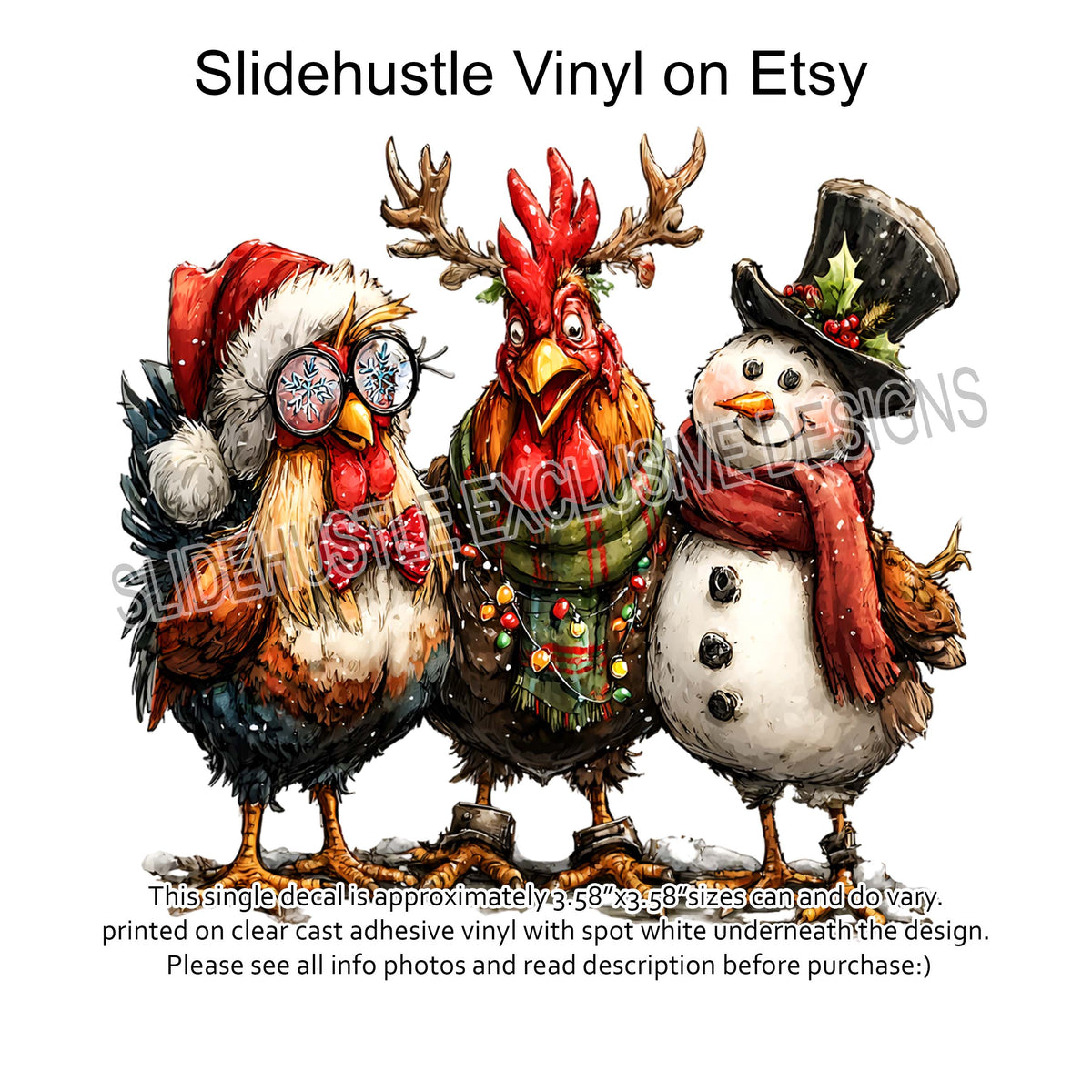 UVDTF Decal, Christmas Chicken trio, VF731 D40