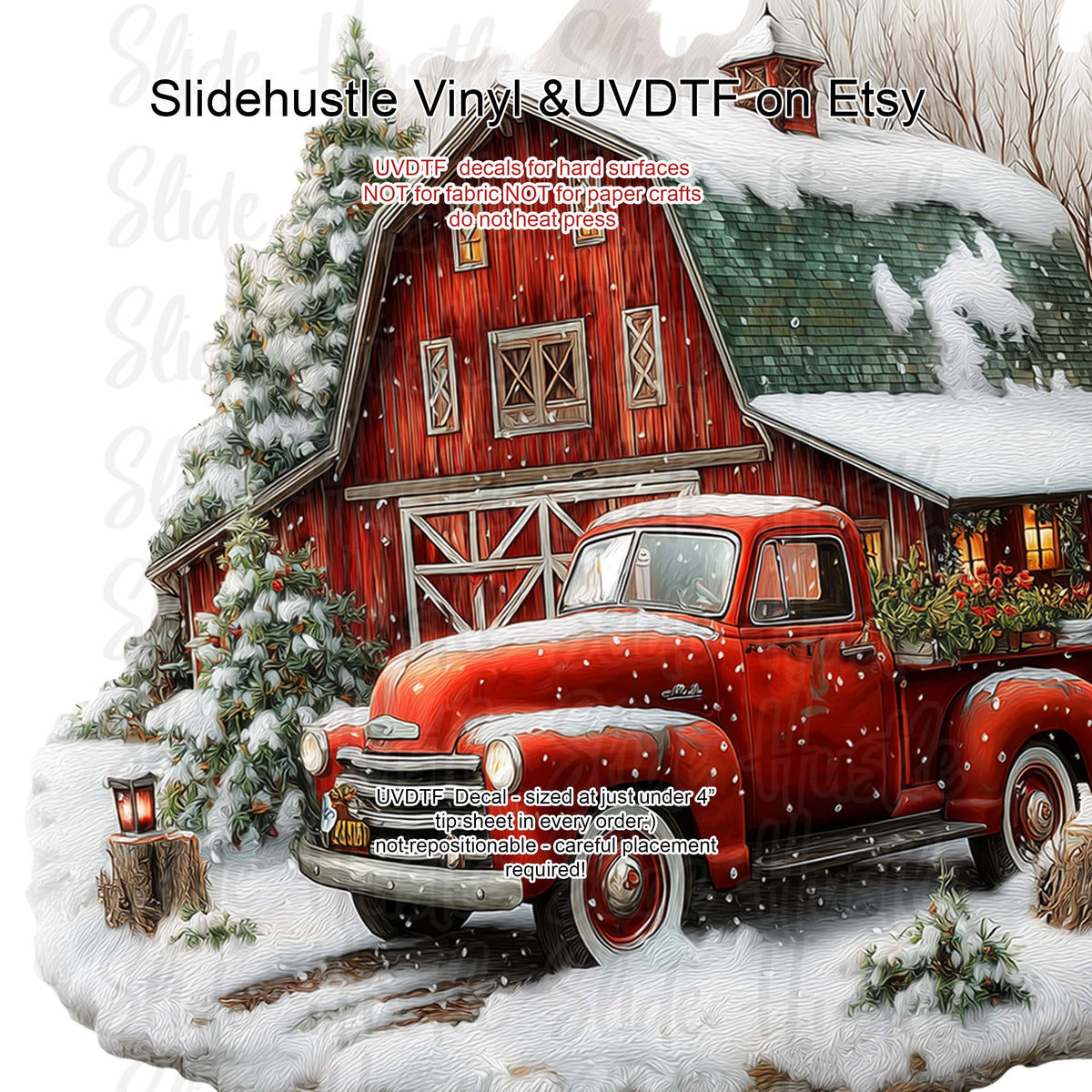 UVDTF Decal, Christmas Tree Farm truck and barn, VF731 D57