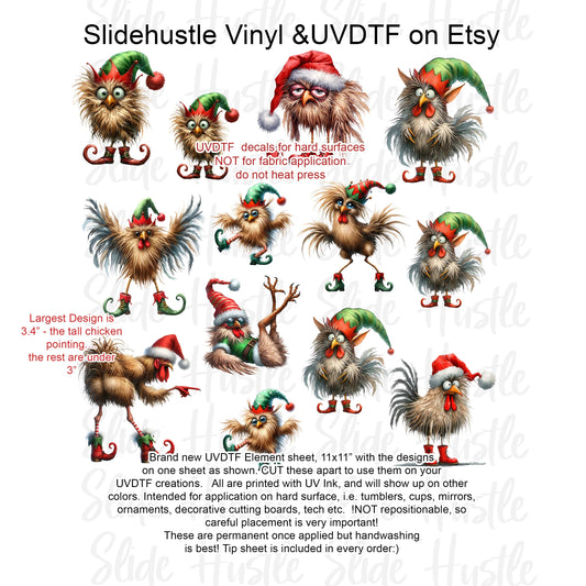 UVDTF Element Sheet, Funky Christmas Chickens , 11x11", VF731 ES1