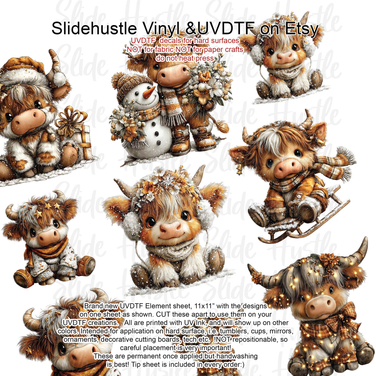 UVDTF Element Sheet, Adorable Christmas Cows , 11x11", VF731 ES18