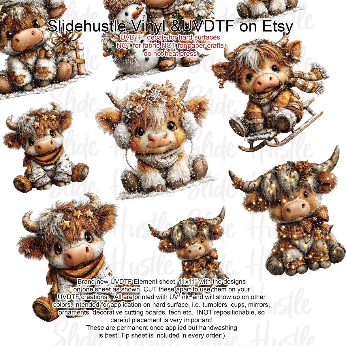 UVDTF Element Sheet, Adorable Christmas Cows , 11x11", VF731 ES18