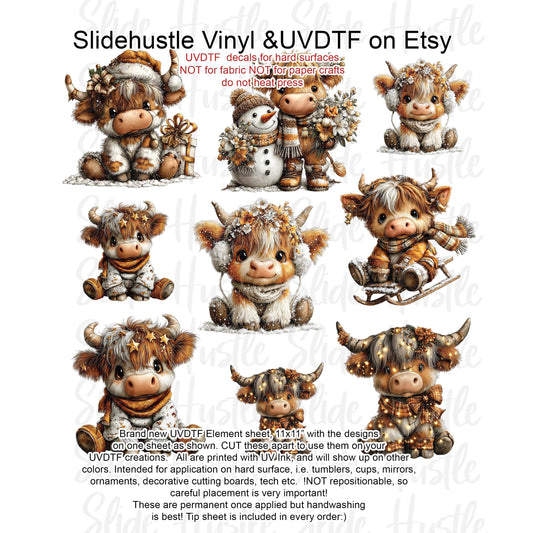 UVDTF Element Sheet, Adorable Christmas Cows , 11x11", VF731 ES18