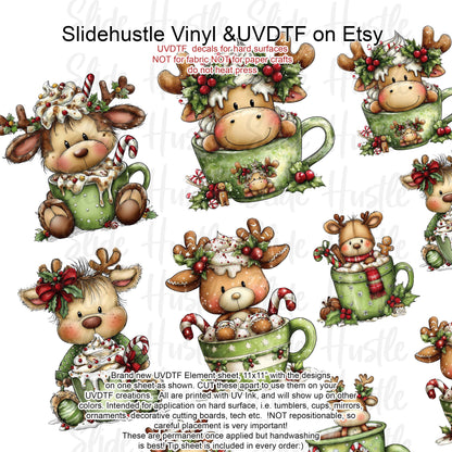 UVDTF Element Sheet, Adorable Christmas Reindeer , 11x11", VF731 ES19