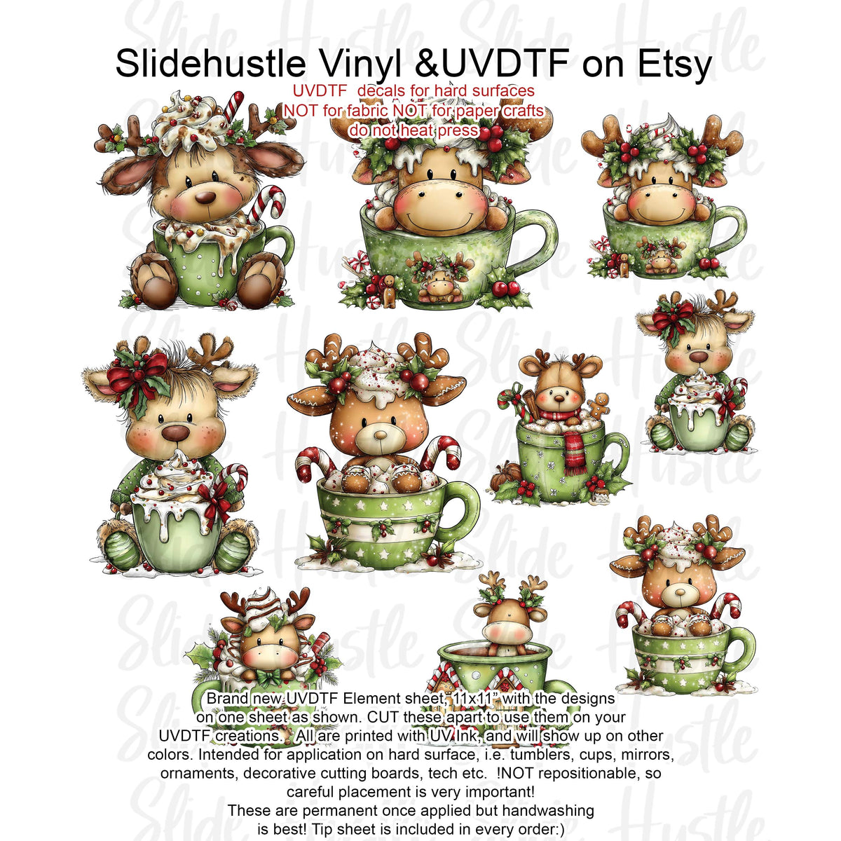UVDTF Element Sheet, Adorable Christmas Reindeer , 11x11", VF731 ES19