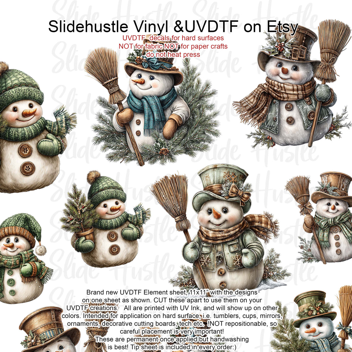 UVDTF Element Sheet, Adorable Christmas Snowmen , 11x11", VF731 ES20