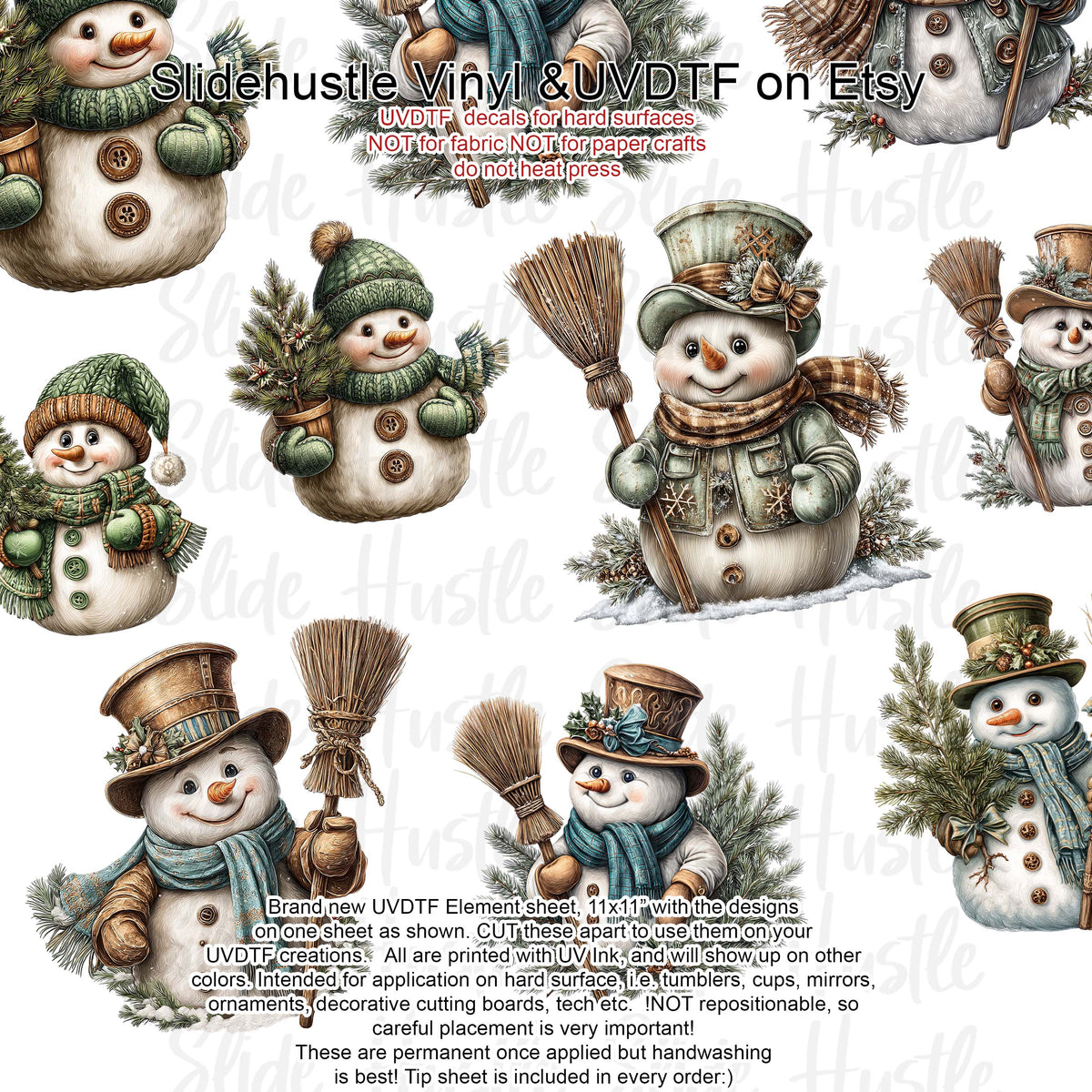 UVDTF Element Sheet, Adorable Christmas Snowmen , 11x11", VF731 ES20
