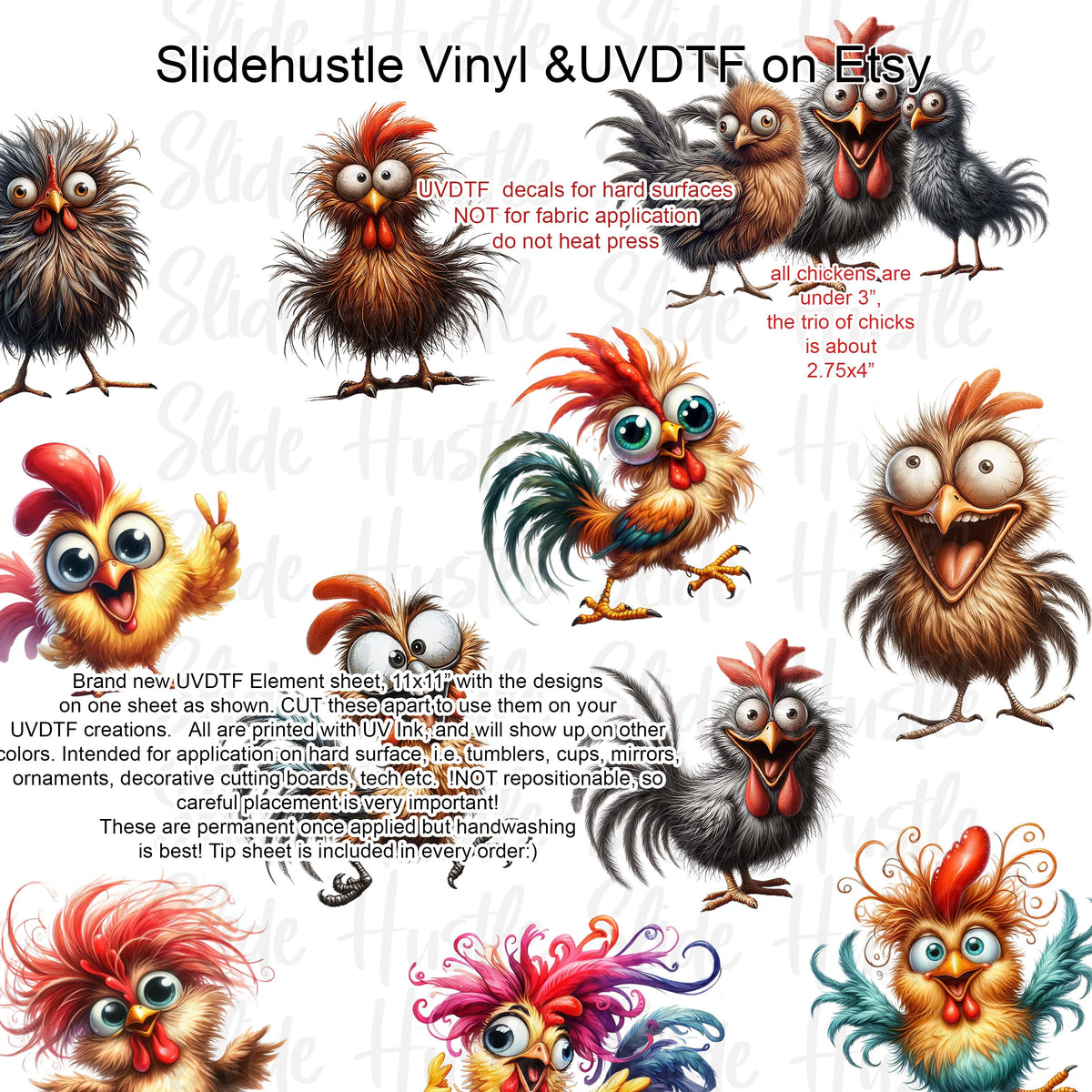 UVDTF Element Sheet, Funky Chickens , 11x11", VF731 ES2