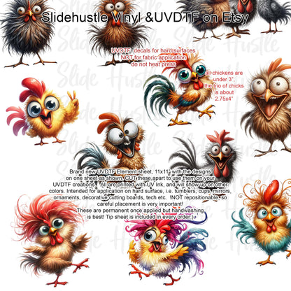 UVDTF Element Sheet, Funky Chickens , 11x11", VF731 ES2