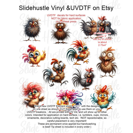 UVDTF Element Sheet, Funky Chickens , 11x11", VF731 ES2