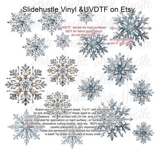 UVDTF Element Sheet, Christmas Snowflakes , 11x11", VF731 ES4