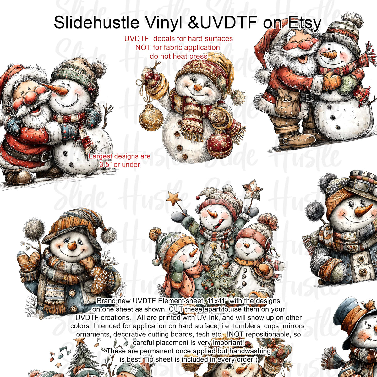 UVDTF Element Sheet, Christmas snowman, Santa , 11x11", VF731 ES7