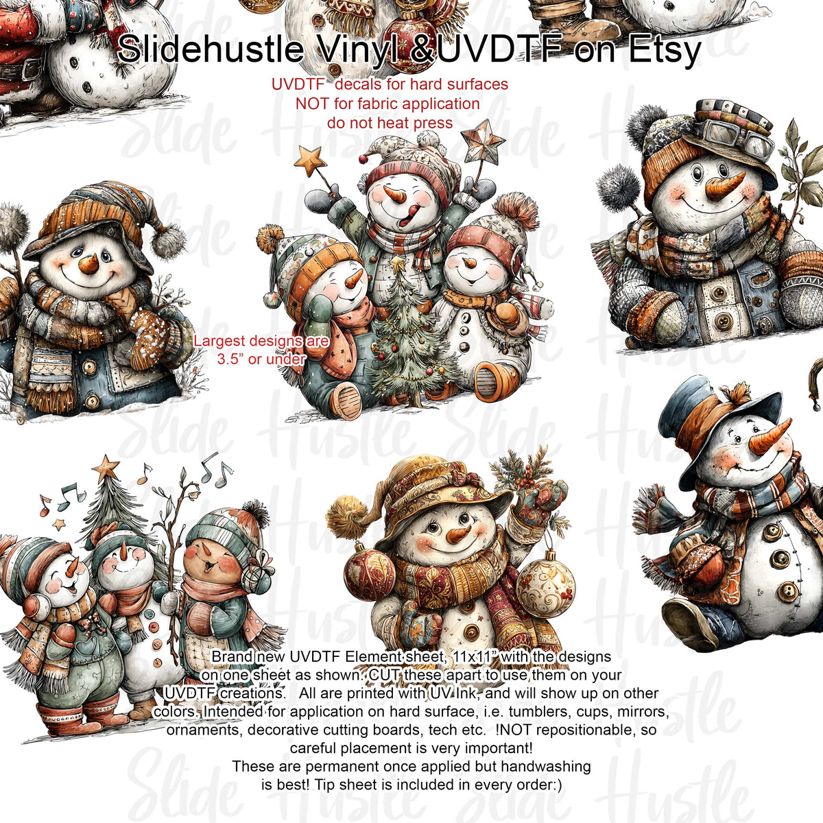 UVDTF Element Sheet, Christmas snowman, Santa , 11x11", VF731 ES7