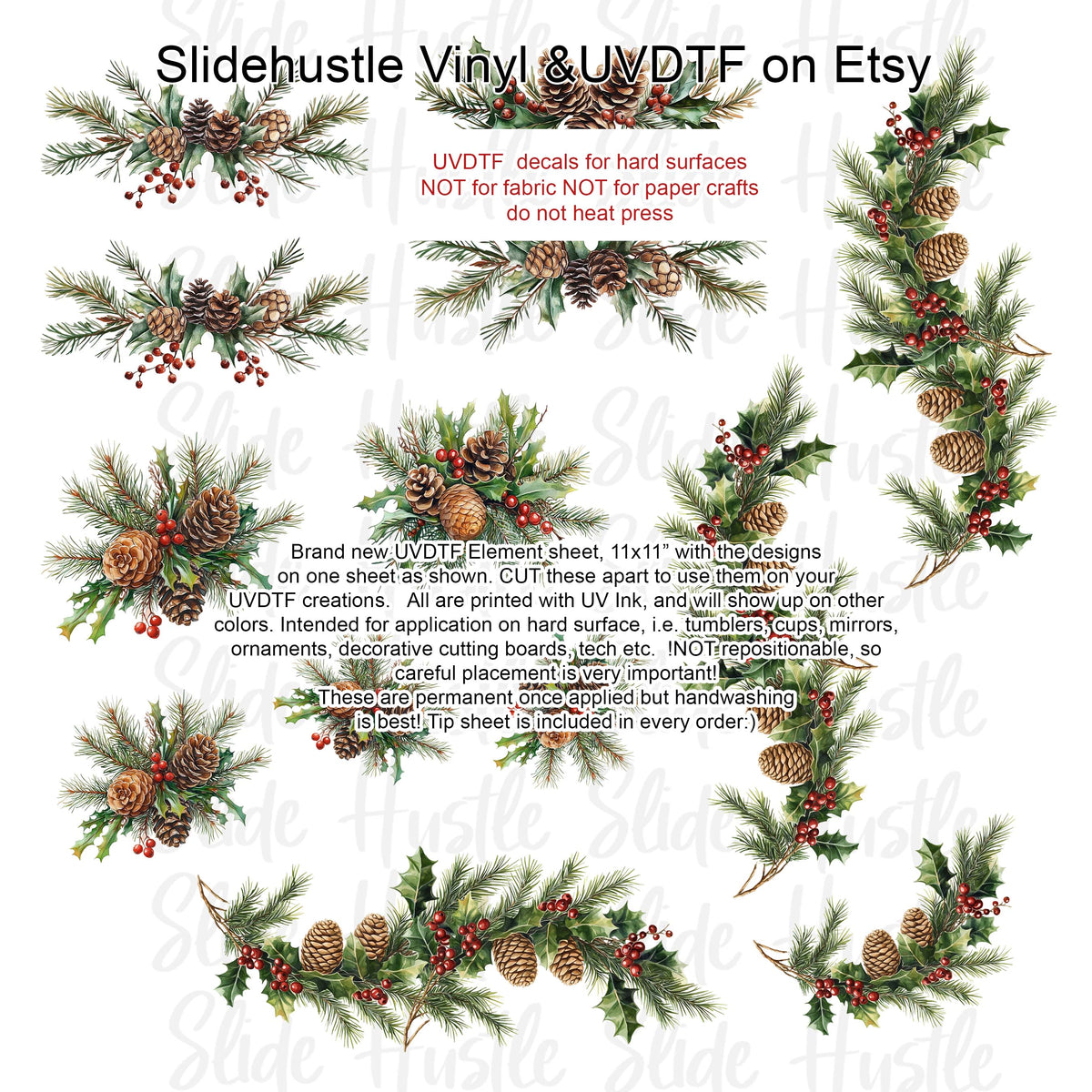 UVDTF Element Sheet, Christmas Greenery , 11x11", VF731 ES8