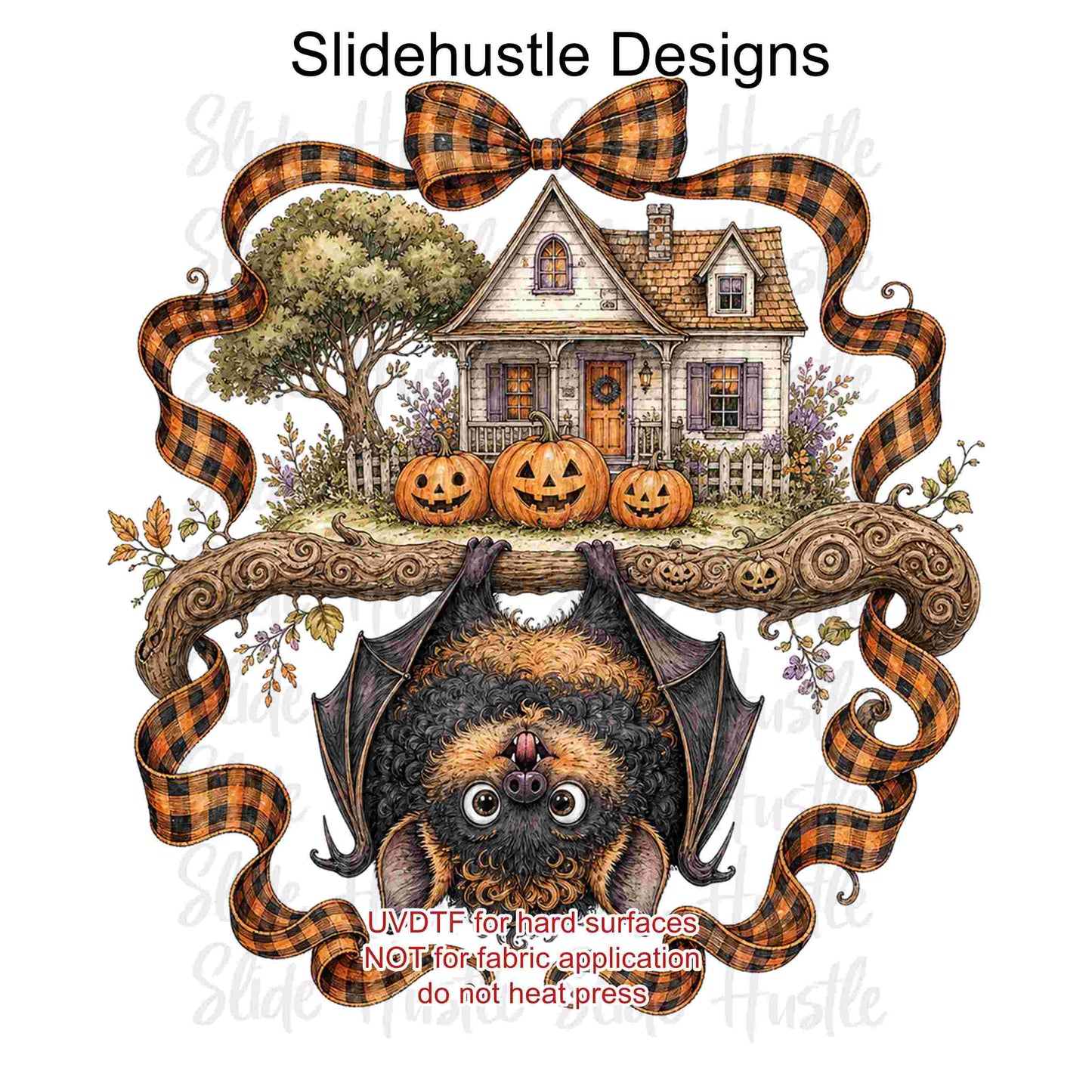 Cutting Board design, UVDTF Bat and House, 9", VF904 CB1