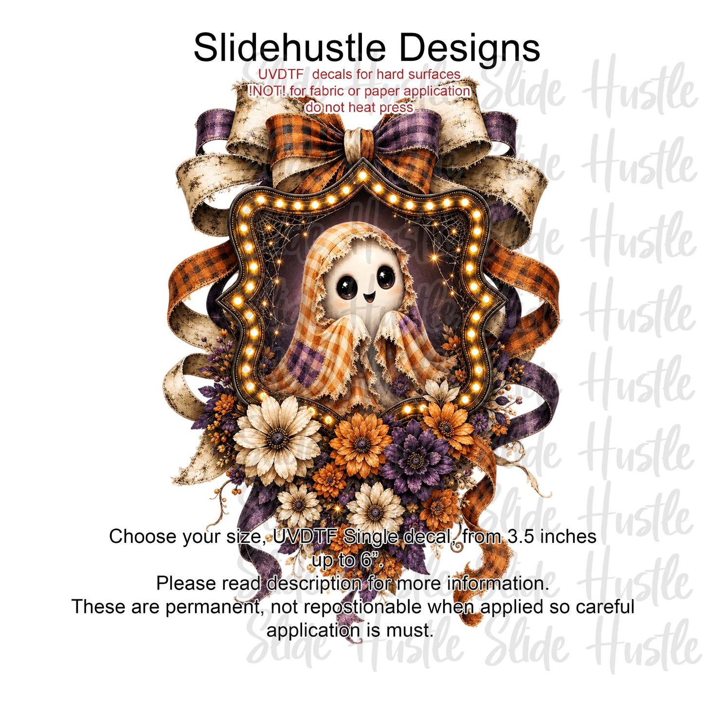 UVDTF Decal, Cute Girl Ghost in Ribbon Marquee. VF904 D15