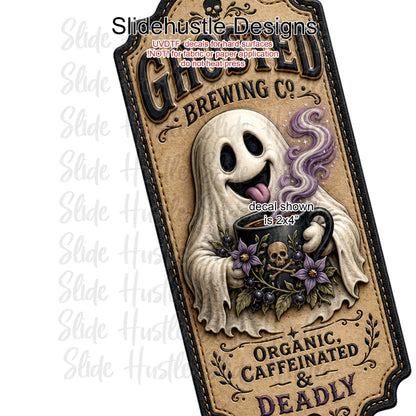 UVDTF Decal, Ghosted Brewing Co. Light Brown Background. VF904 D17