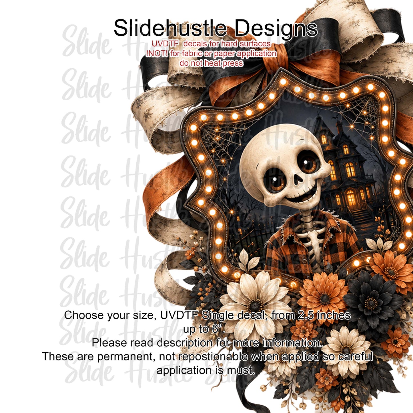 UVDTF Decal, Cute Skeleton in Ribbon Marquee. VF904 D27