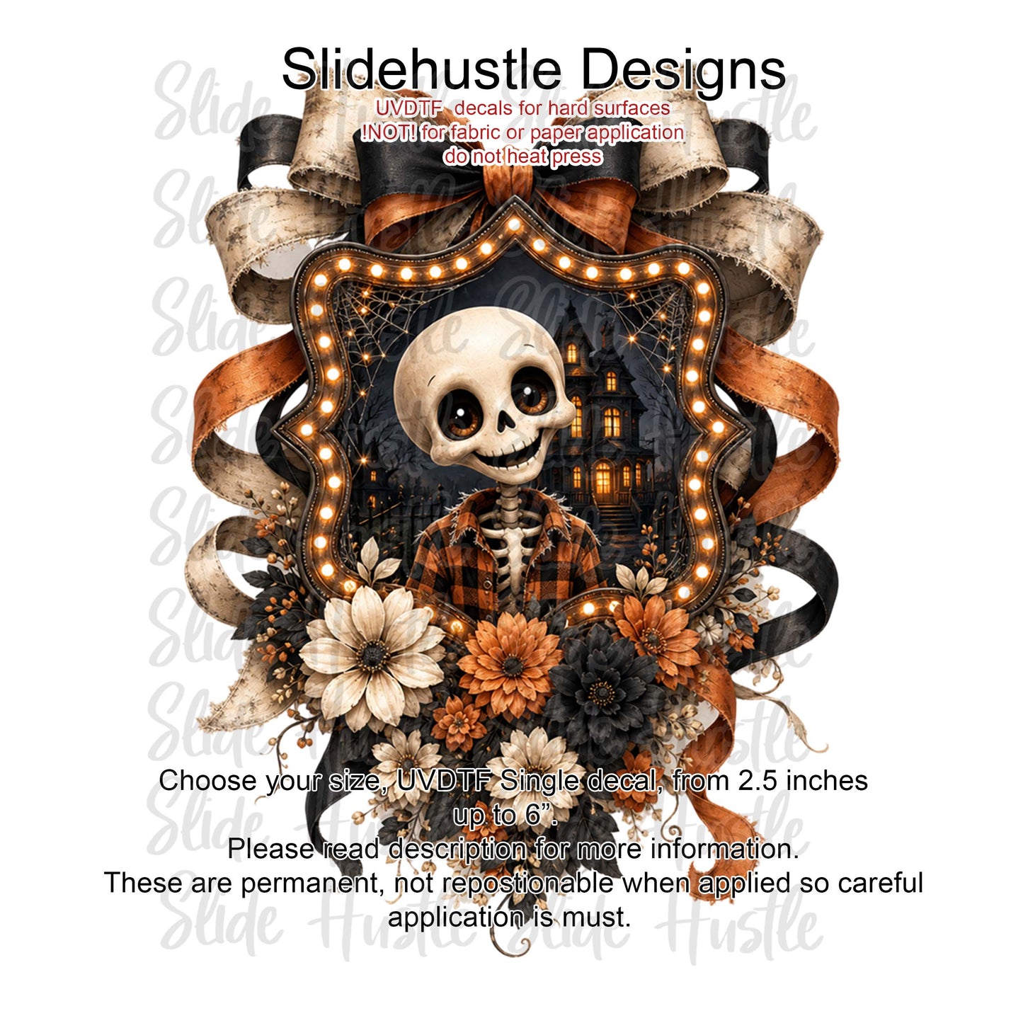UVDTF Decal, Cute Skeleton in Ribbon Marquee. VF904 D27