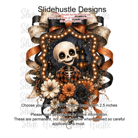 UVDTF Decal, Cute Skeleton in Ribbon Marquee. VF904 D27